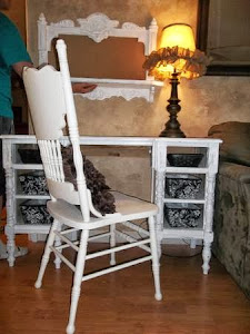 Antique white desk/vanity and chair $SOLD