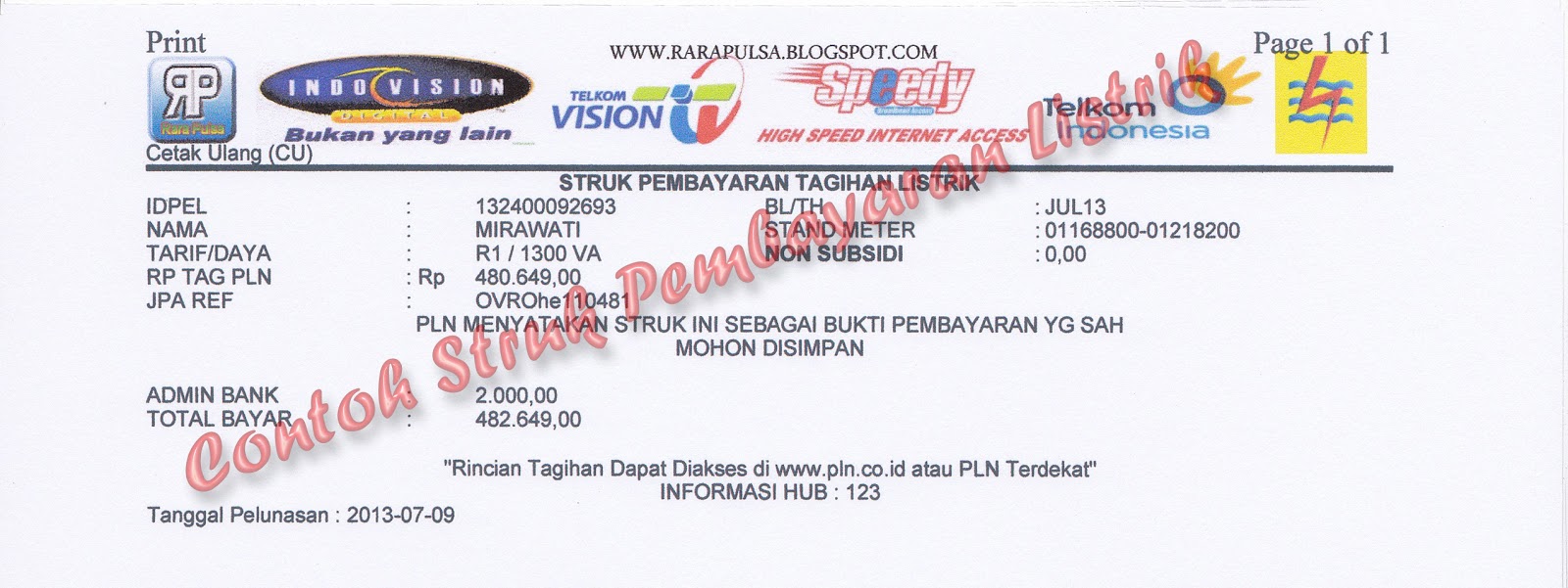 Sample Struk Pembayaran Online RARA PULSA