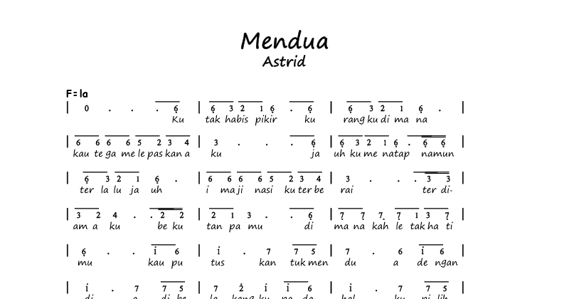 kumpulan not angka: not angka astrid - mendua