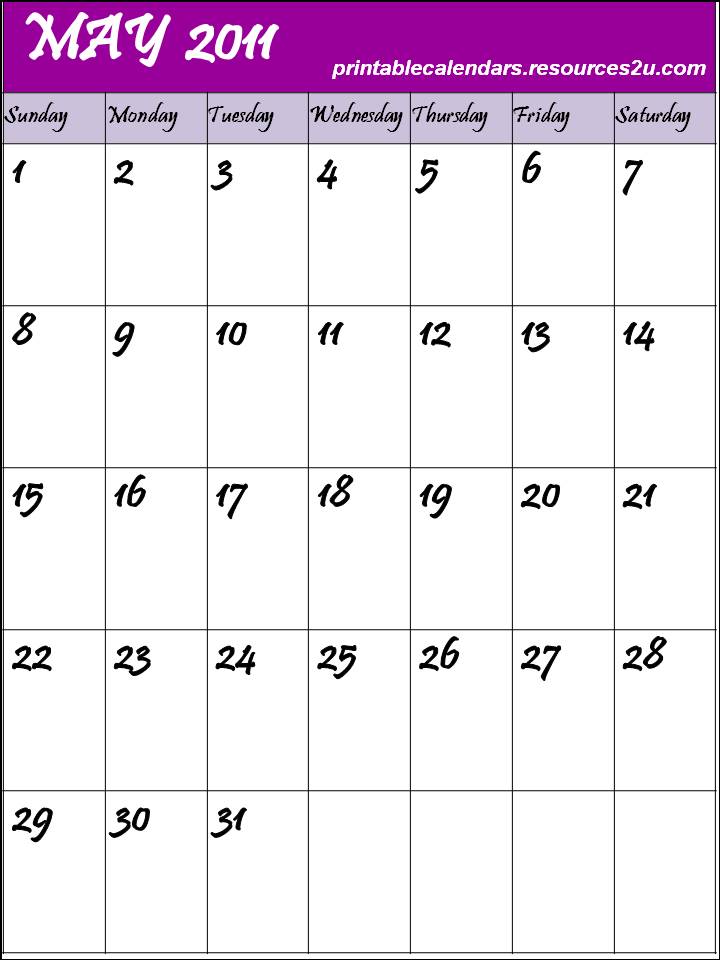 may 2011 calendar printable. Free Big May 2011 Calendar to