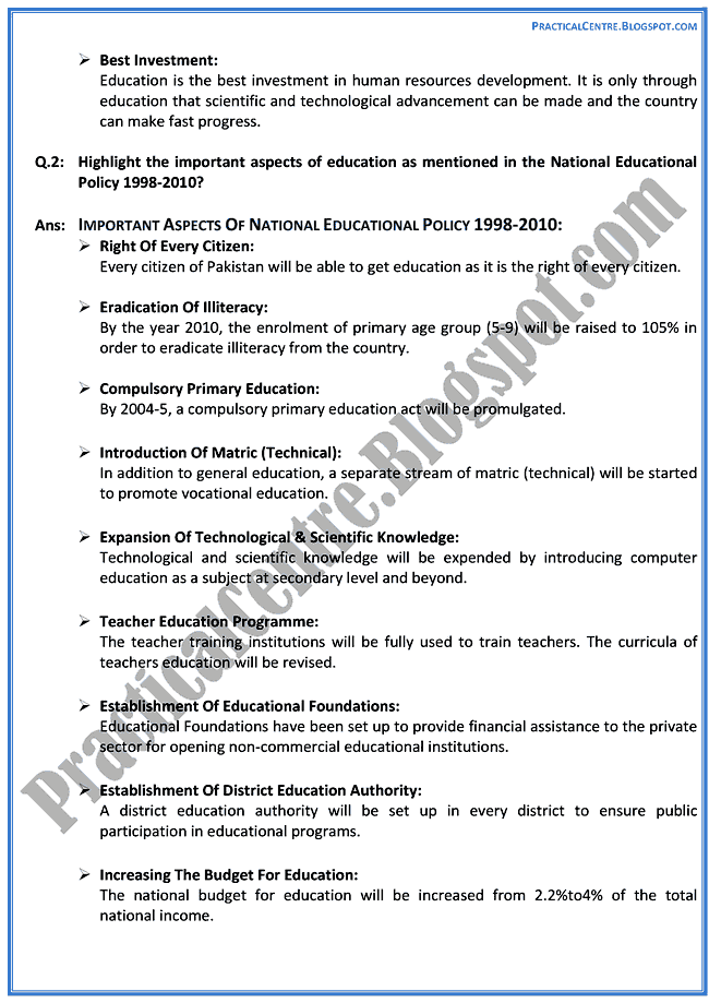 education-in-pakistan-descriptive-question-answers-pakistan-studies-9th