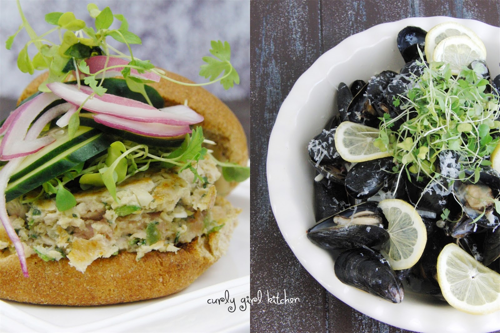 Curly Girl Kitchen Steamed Mussels and Thai Tuna Burgers