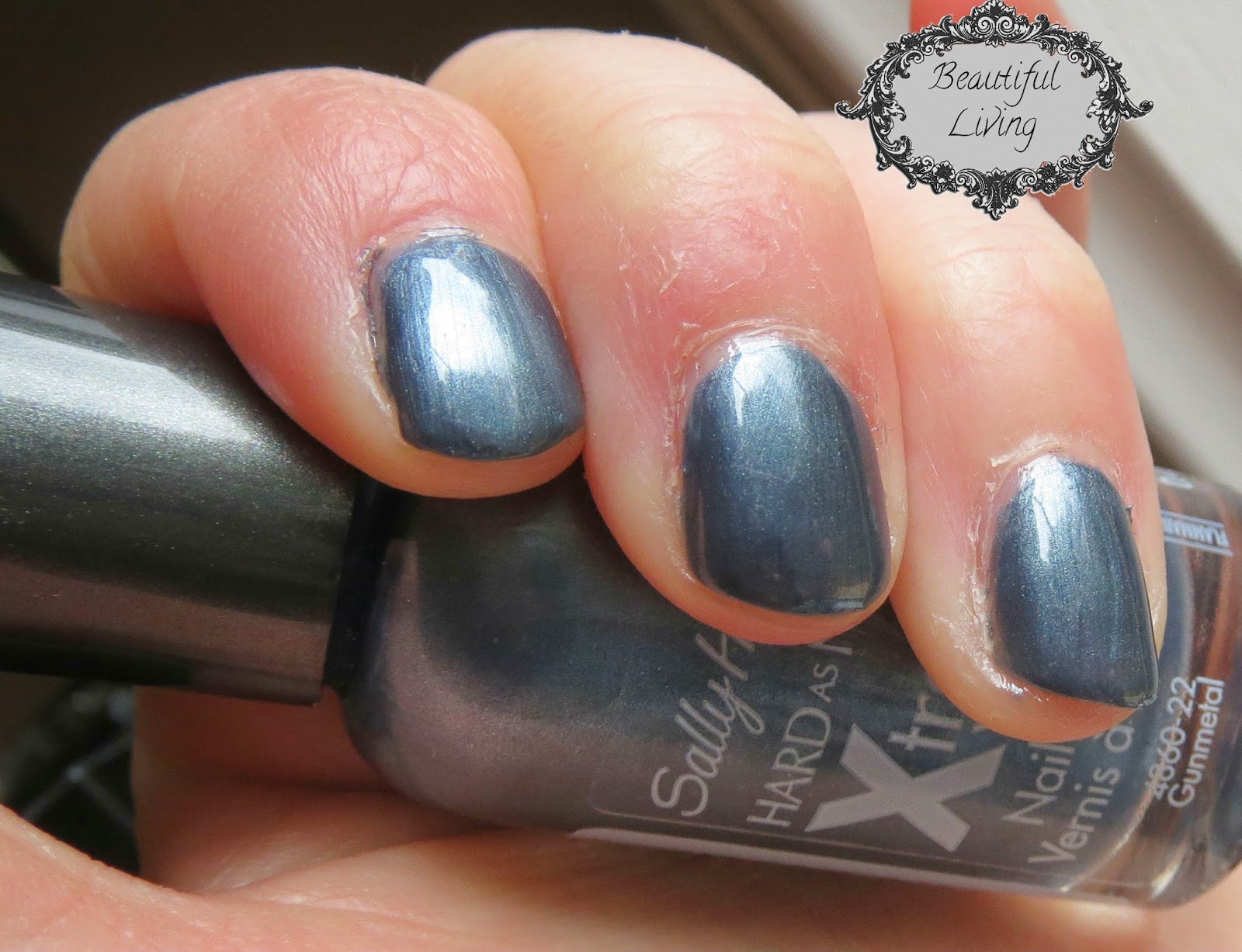 Beautiful Living NOTD Sally Hansen Gunmetal Nail Polish Review