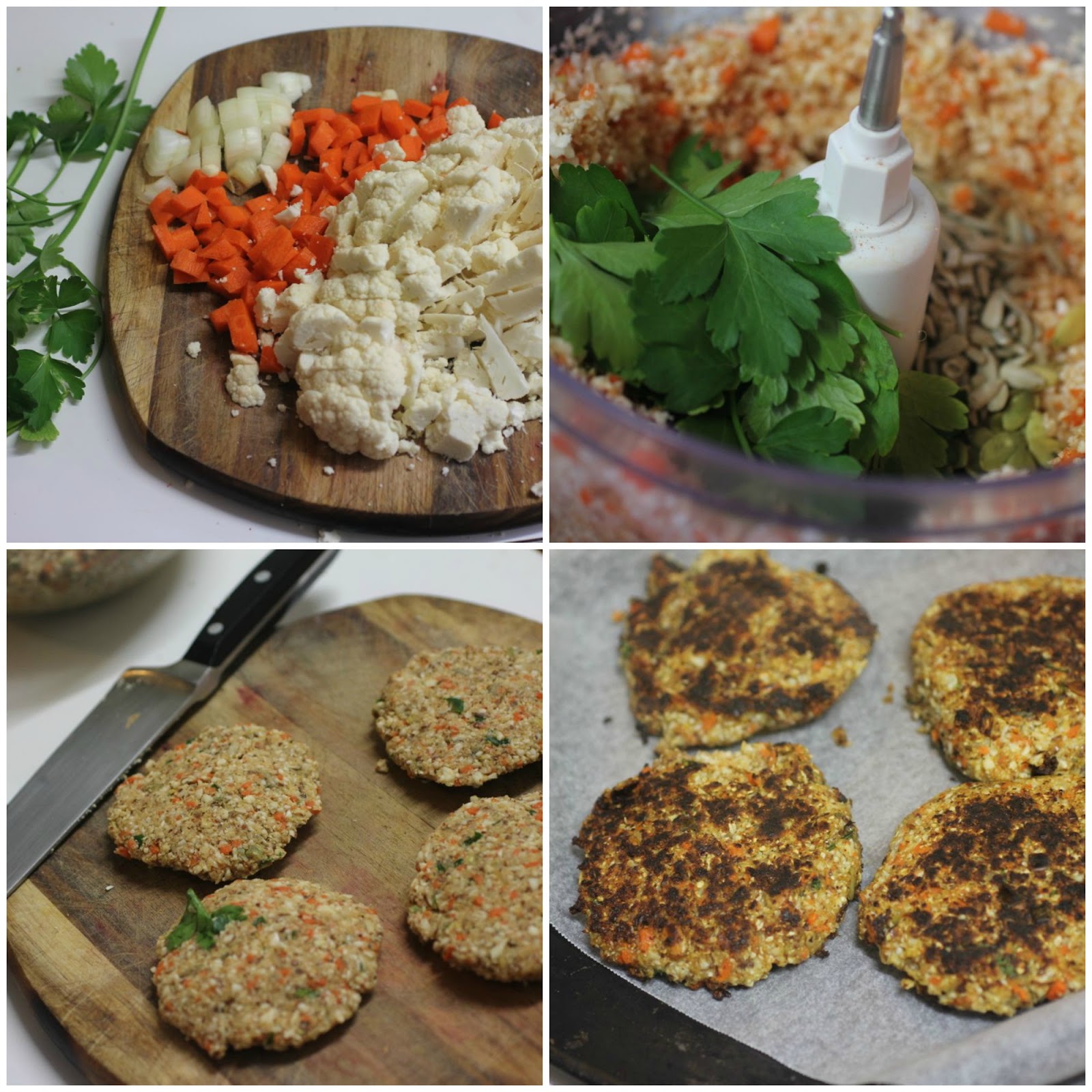 Green Gourmet Giraffe Cauliflower burgers with beetroot hummus