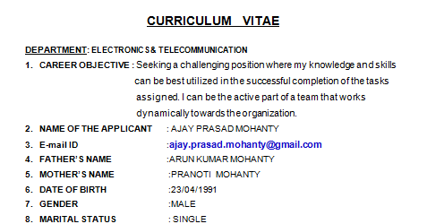 Resume for electronics and communication