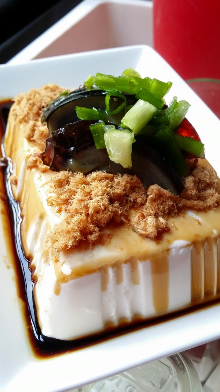 Tofu with century egg & pork floss by Zann Teo