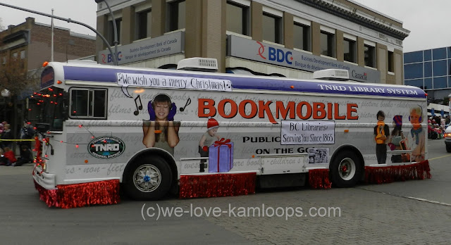 The bus that operates as the mobile library in the Santa parade