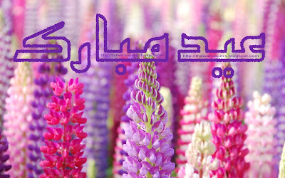 Pink Violet Flower Eid Mubarak Cards Wallpapers 2012 Urdu Text