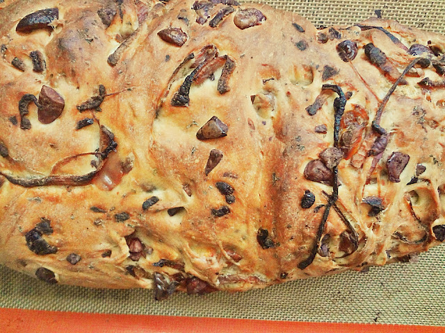 halloumi olive onion and herb bread