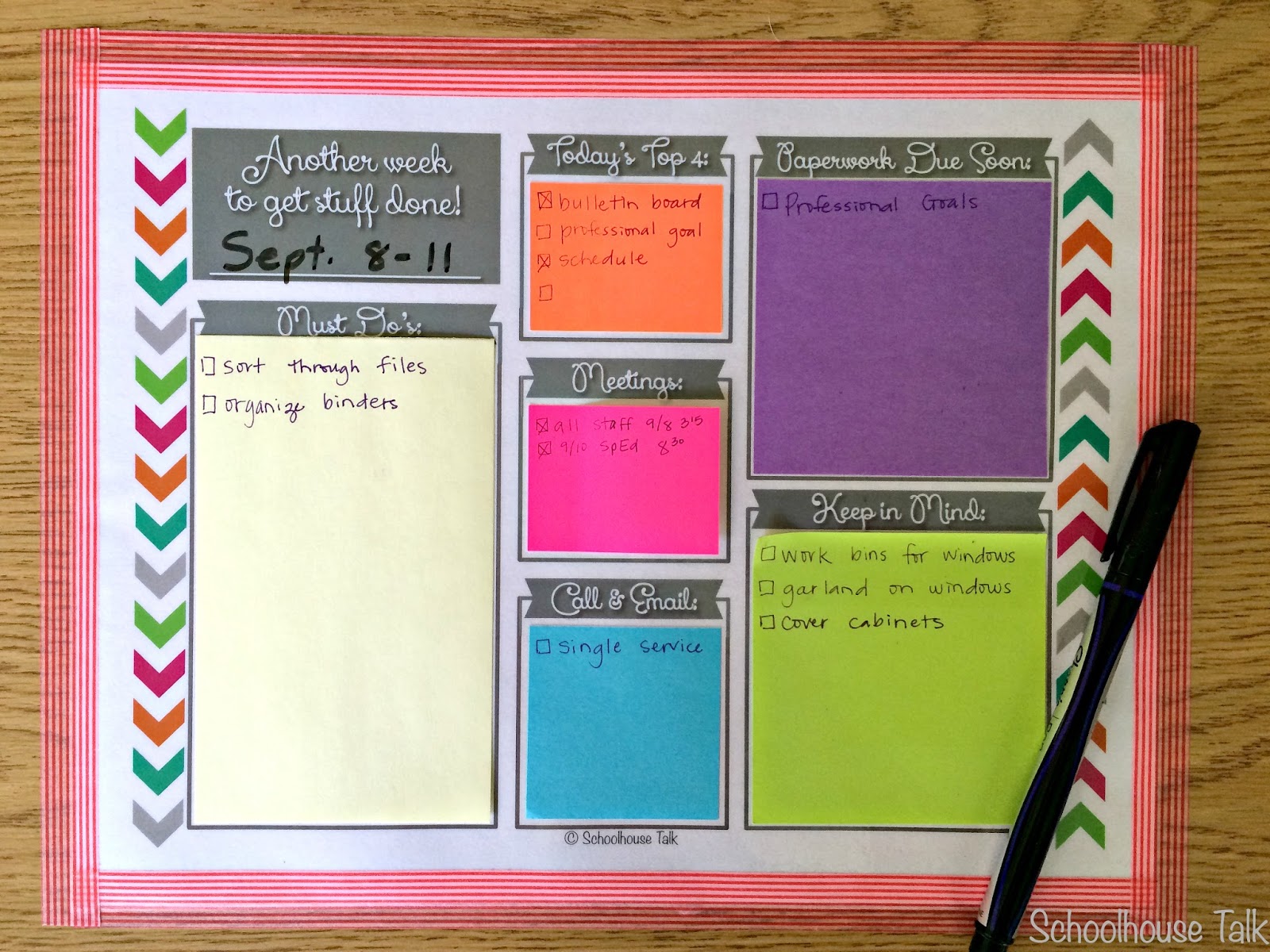 Schoolhouse Talk! Sticky Note Command Center {free download}