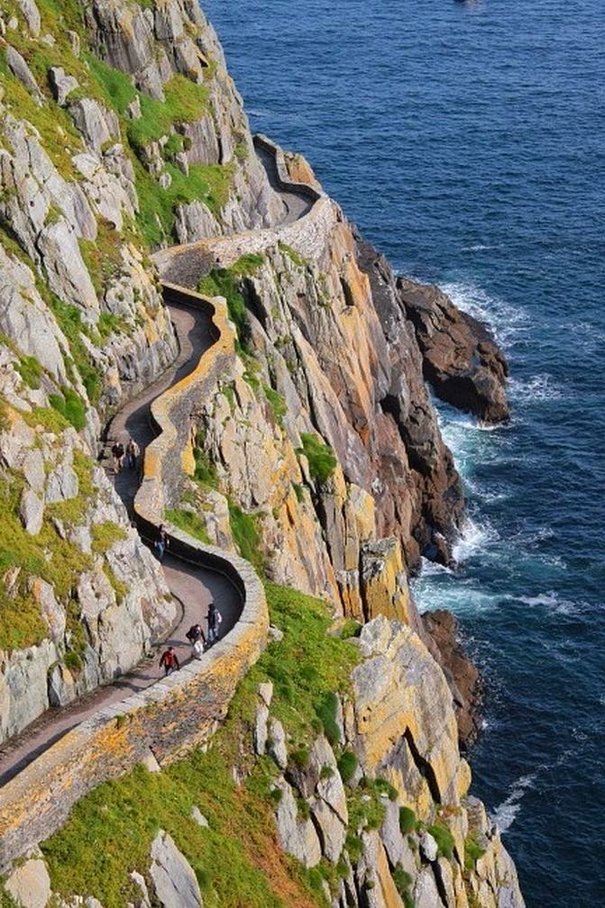 Cliffside Path Skellig Michael, Ireland. World Travel