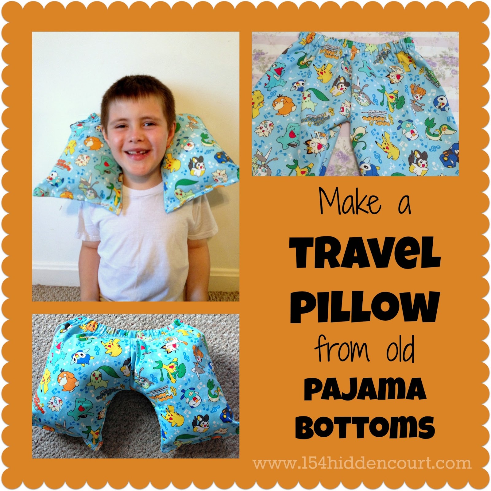 154 Hidden Court Make a travel pillow from old pajama pants.
