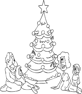 Christmas Tree Along With Family Coloring Pages Christmas Tree Along With Family Coloring Pages