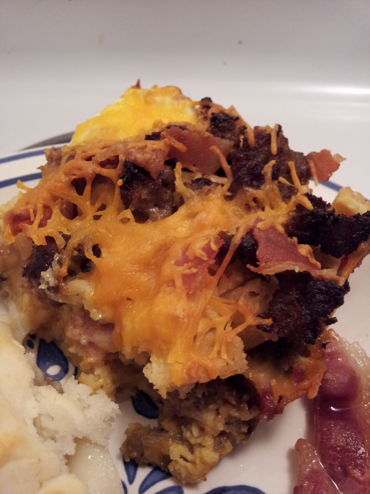 COVERED IN BACON Bacon Egg Sausage Waffle Casserole