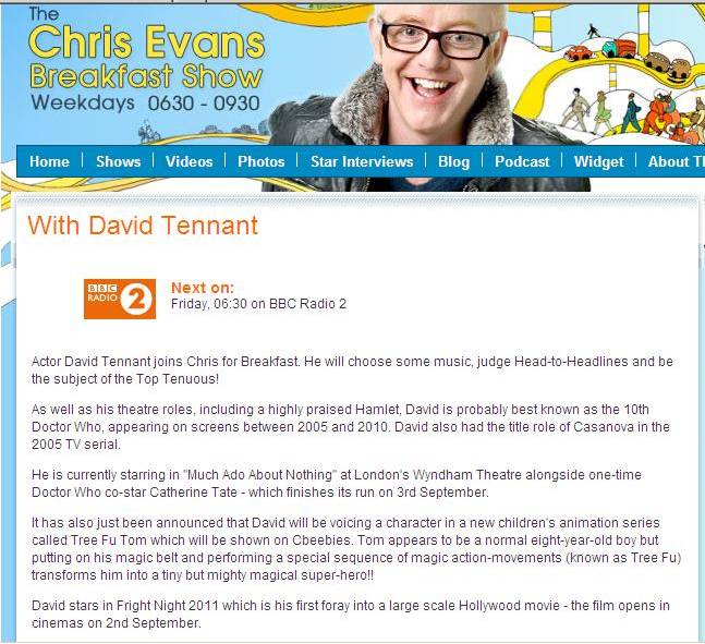 David Tennant on The Chris Evans Show on BBC Radio Two