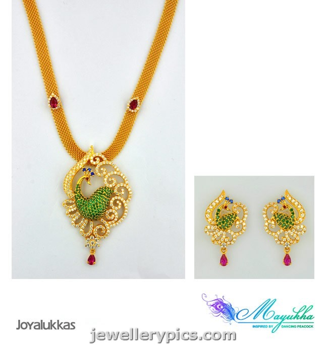 jewelry Joyalukkas Mayukha pendent earrings set Peacock necklace