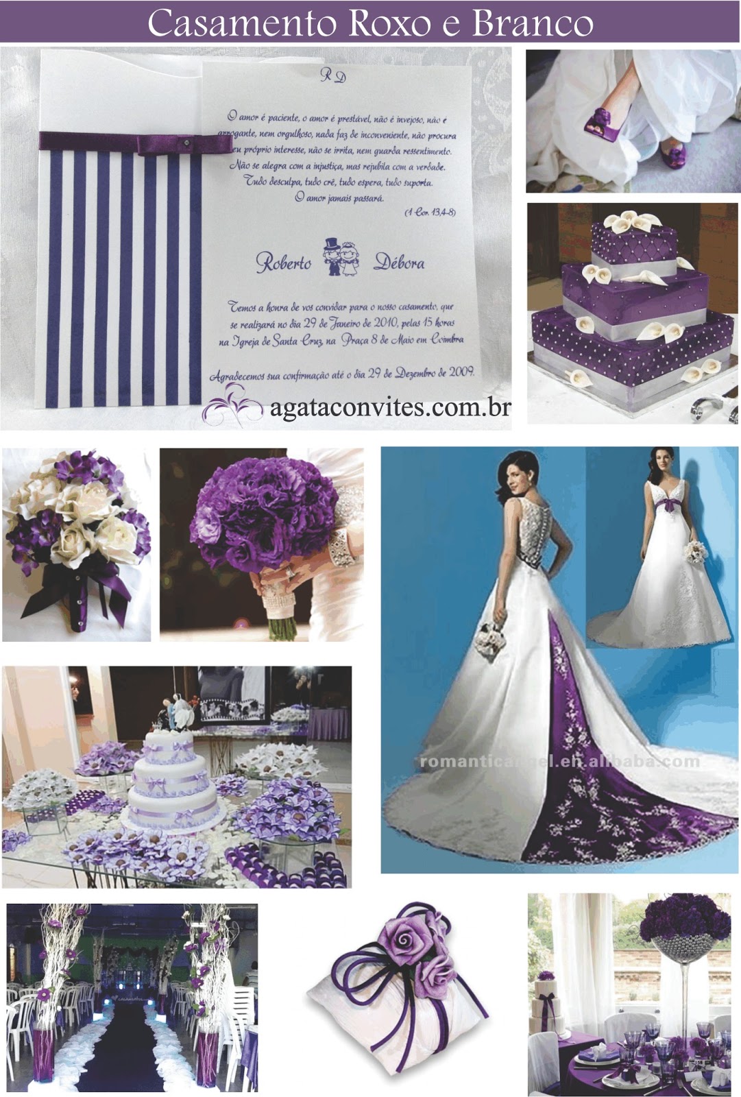 Decoração e convite de casamento roxo e branco Grupo Ágata Decoração e convite de casamento roxo e branco Grupo Ágata