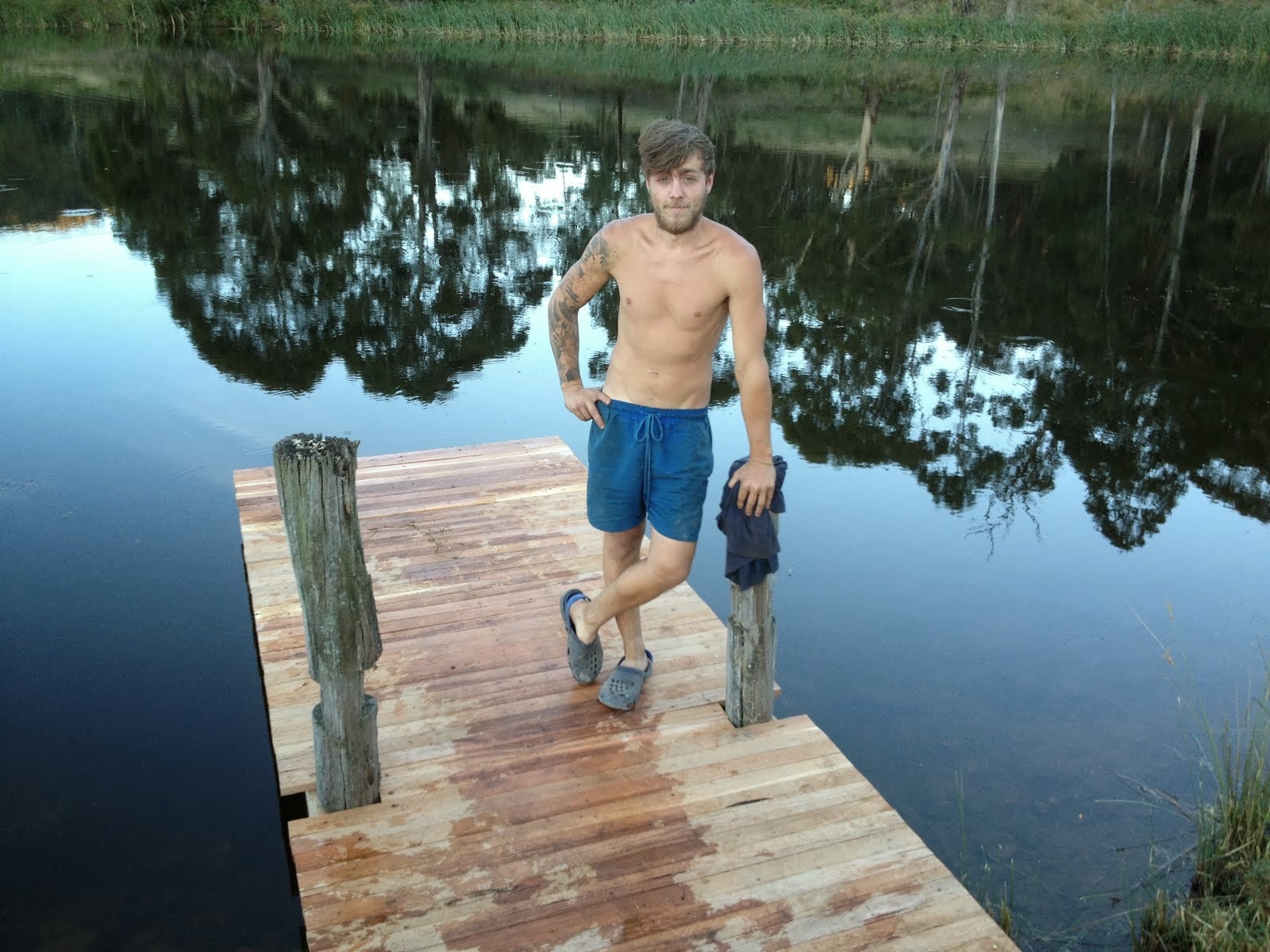 Zach next to his newly built jetty