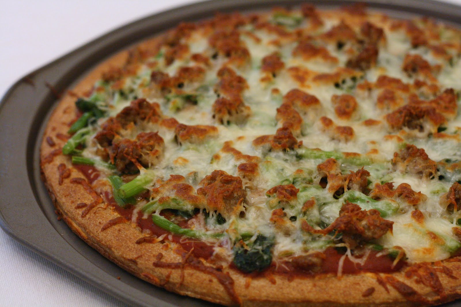 Laine's Recipe Box Broccoli Rabe and Sausage Pizza