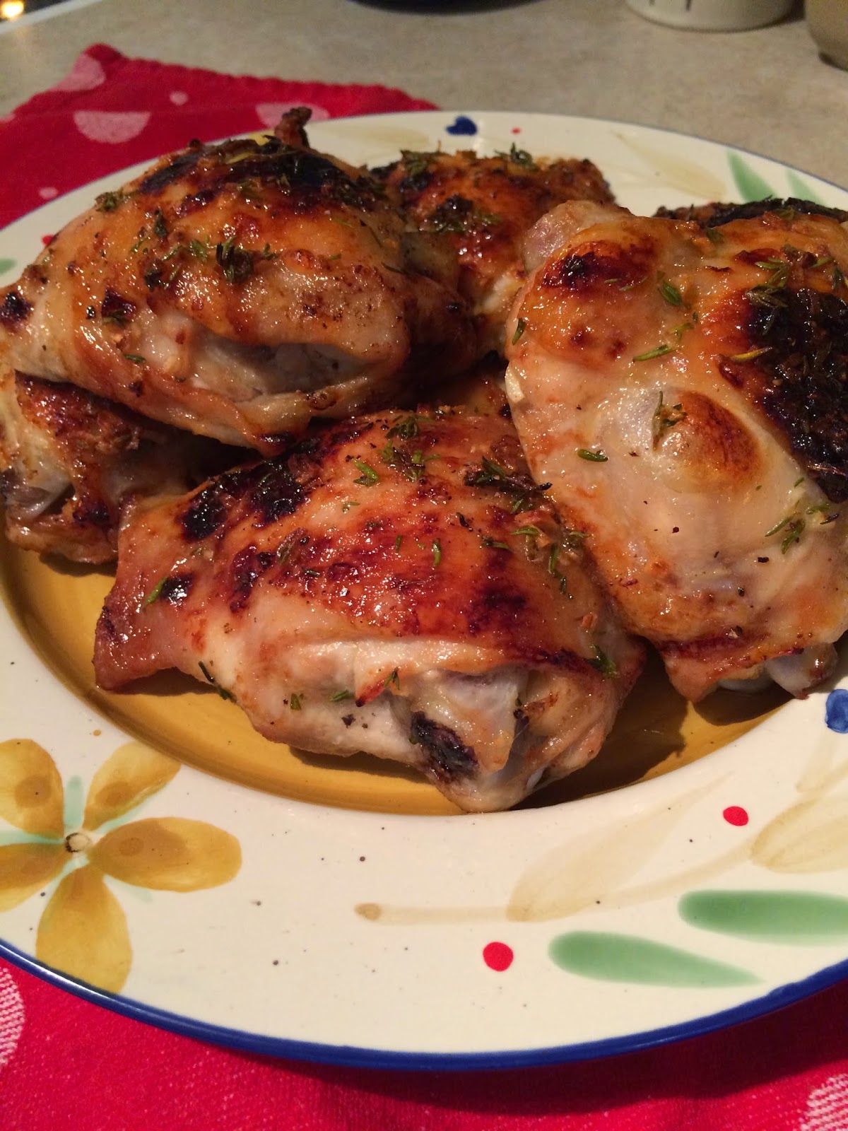 Five on Ash Lemon Pepper Chicken Thighs with a HoneyMustard Thyme Glaze