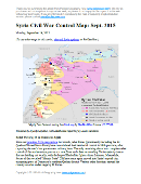 Map of fighting and territorial control in Syria's Civil War (Free Syrian Army rebels, Kurdish YPG, Al-Nusra Front, Islamic State (ISIS/ISIL), and others), updated for September 2015. Highlights recent locations of conflict and territorial control changes, such as Abu Duhur airbase, Qadam district, Mansoura, Marea, and more.