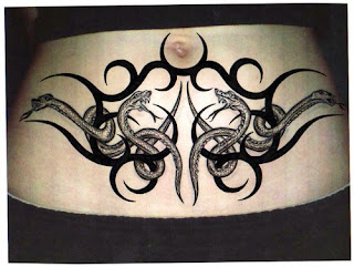 Lower Abdomen Tribal Tattoo Design with Snakes Tattoo