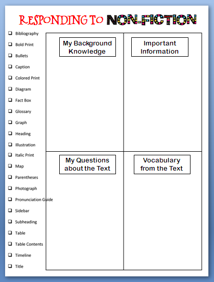 Fiction Book Report Template Middle School