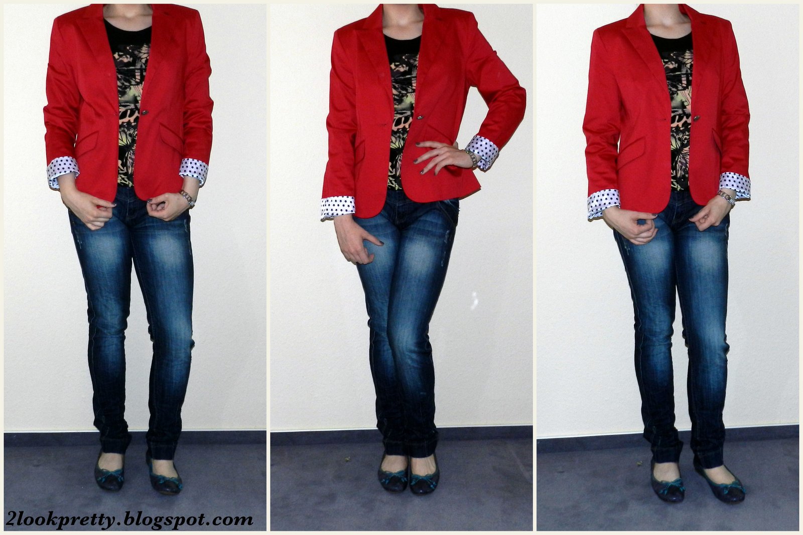 2 Look Pretty Red Blazer with Jeans Outift!