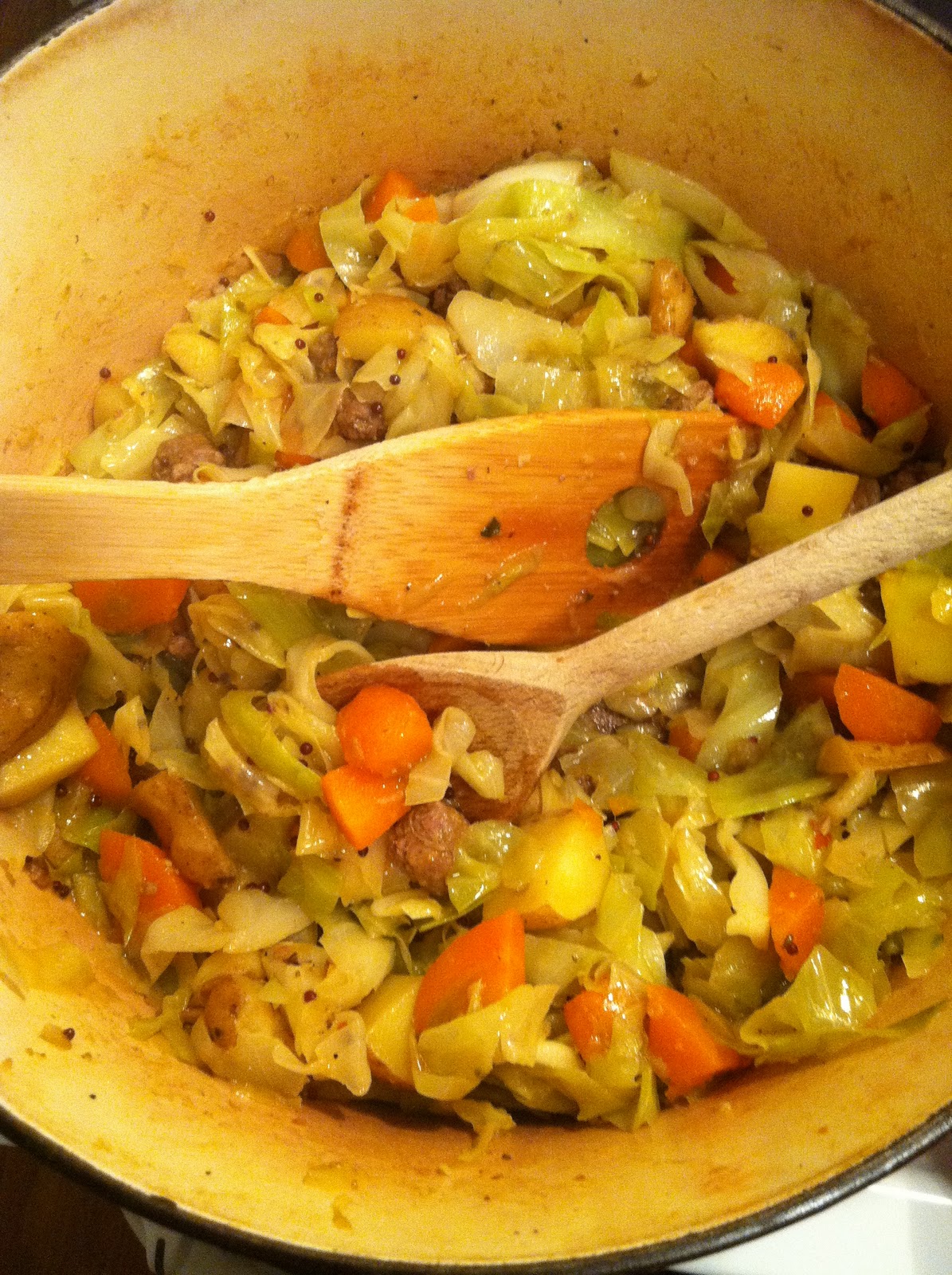 The Curried Cook Bangers N Mash with Cabbage (Island Style)
