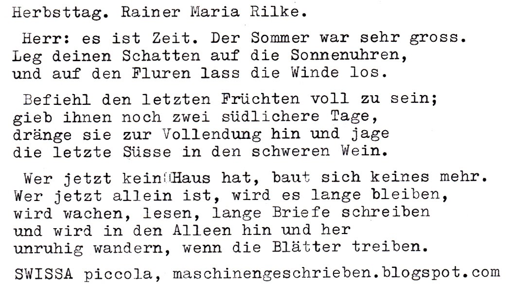 Maschinengeschrieben Herbsttag Rainer Maria Rilke