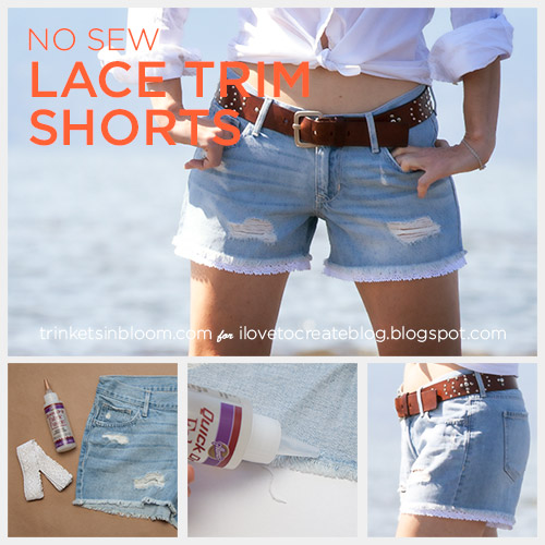 jean shorts with lace trim