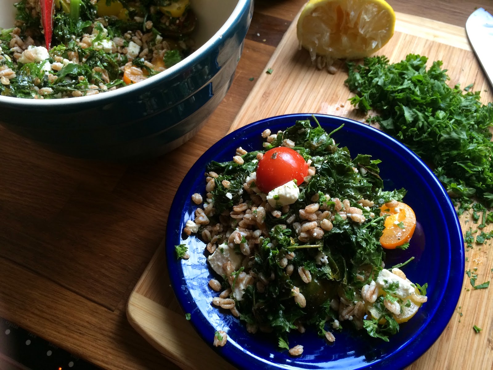 The Baking Yogi Kitchen Adventures; Farro Salad with Kale, Feta