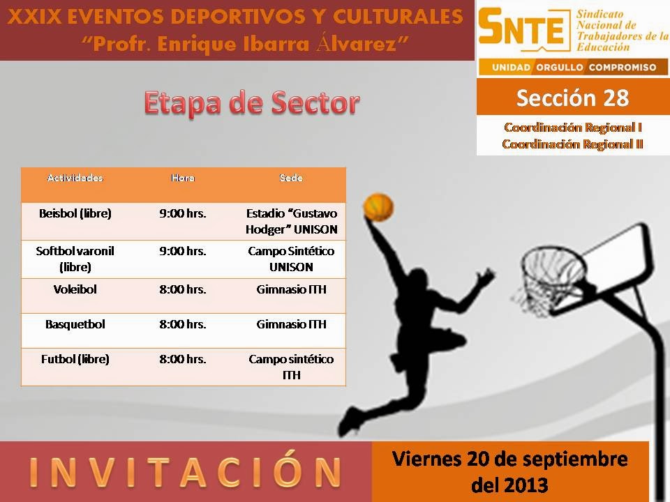 Región Centro 2 : INVITACIÓN EVENTOS DEPORTIVOS ETAPA DE SECTOR