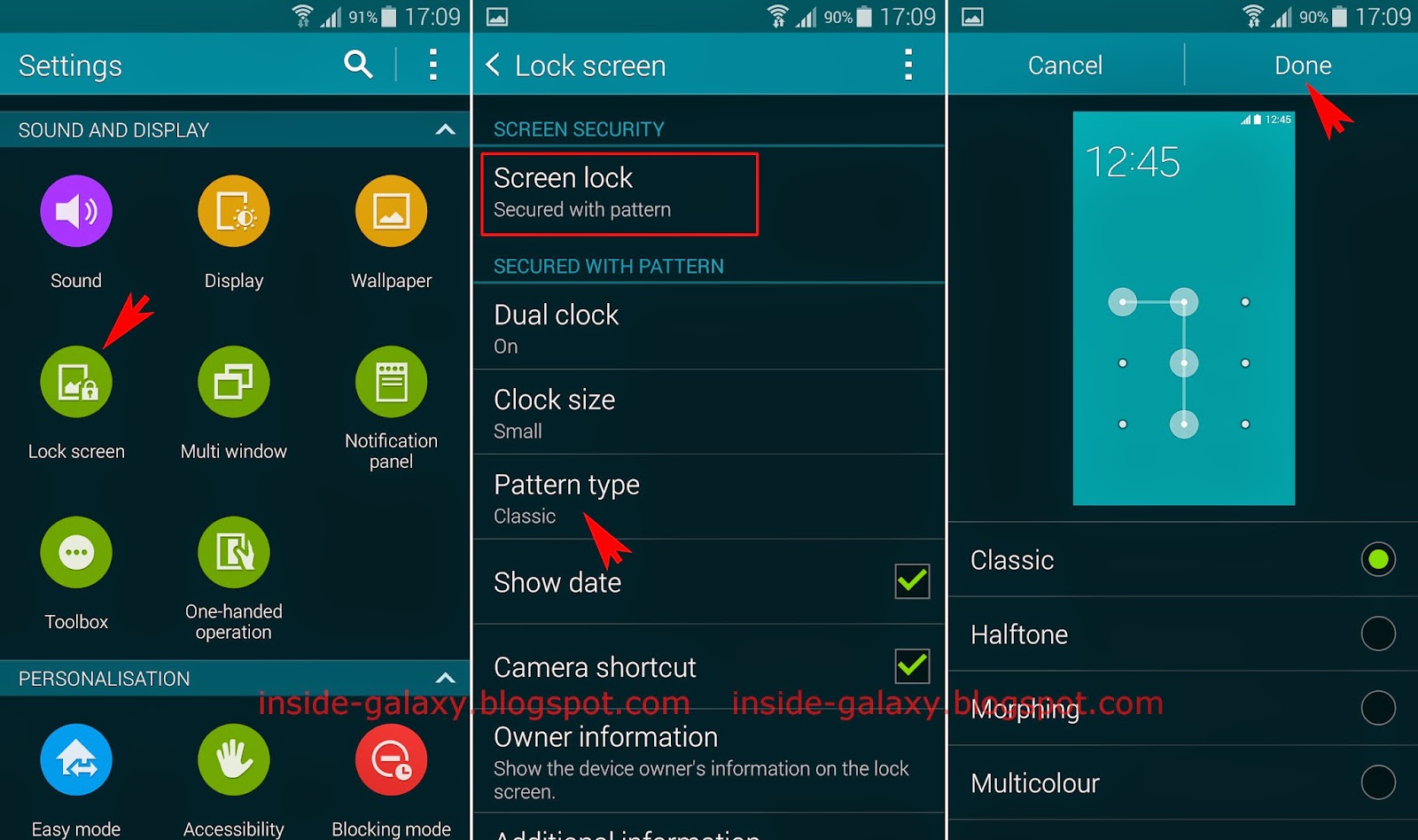 samsung galaxy s5 how to change pattern grid style on lock screen