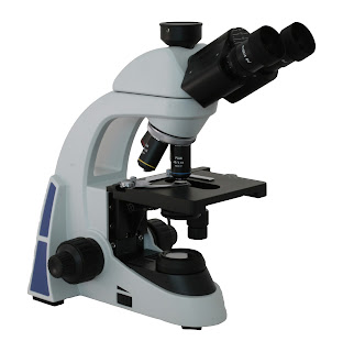 Richter Optica UX-1T trinocular student microscope with plan achromat objective lenses.