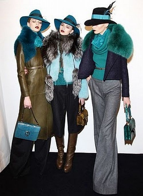 runway looks: 1940s' inspiration with teal, Gucci F/W 2011