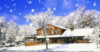 animated free gif: fantastic snowy landscape a house in the woods for