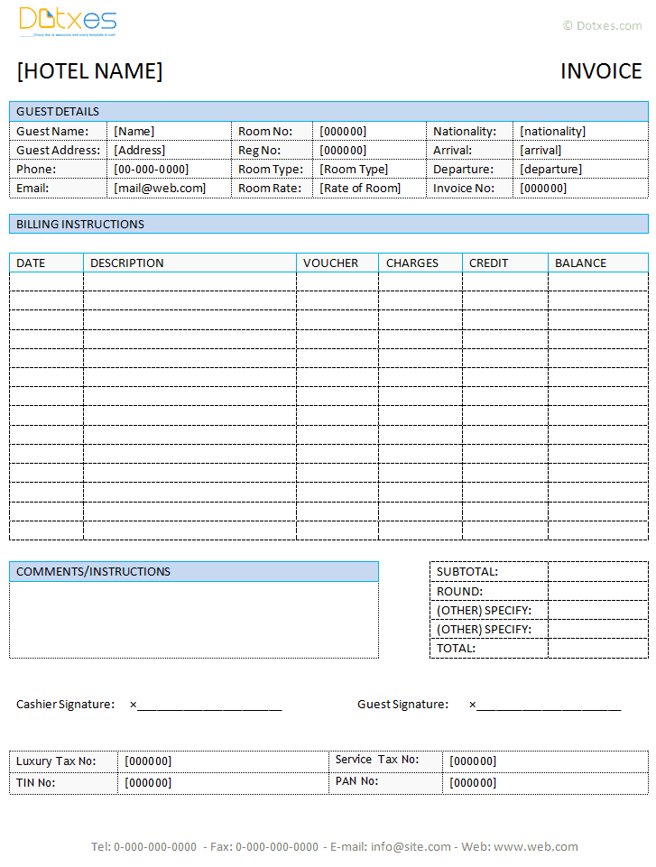 Free hotel invoice sample