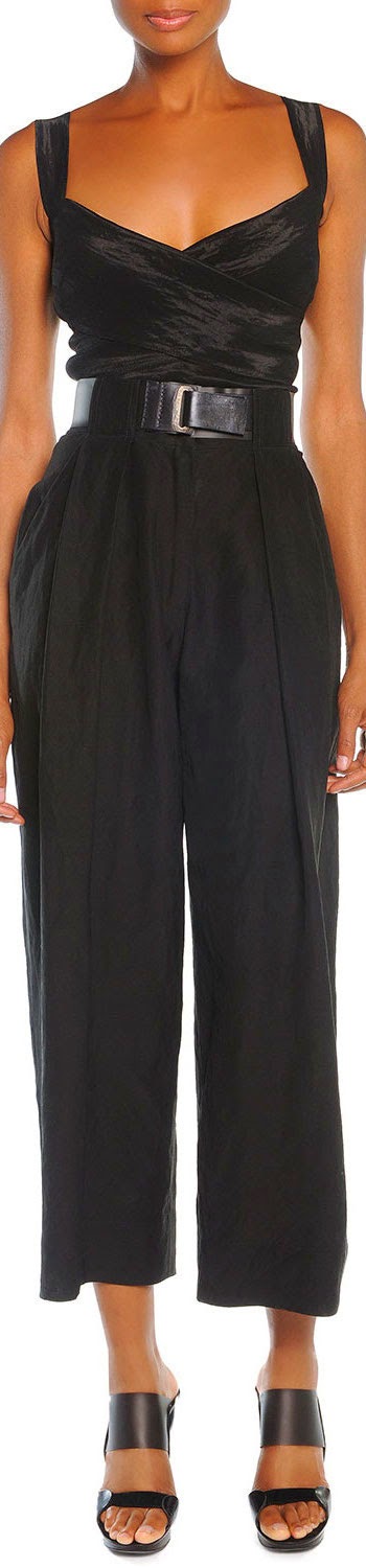 Donna Karan Cropped Pleated Canvas Pants