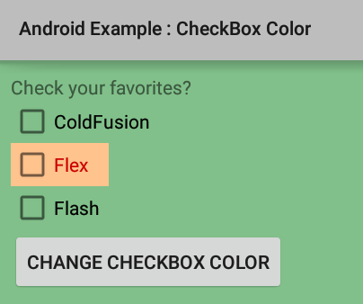 color checkbox android text background change