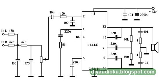 Rangkaian Subwoofer Menggunakan Bridge LA4440 dengan 12dB