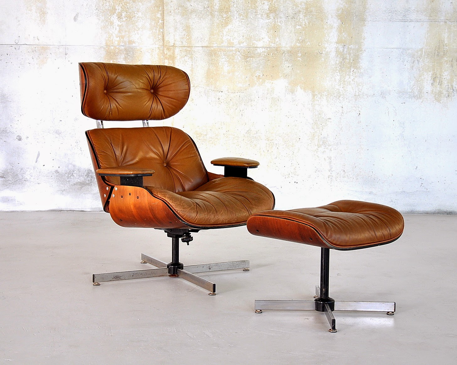 SELECT MODERN: Plycraft Eames Style Leather Lounge Chair & Ottoman