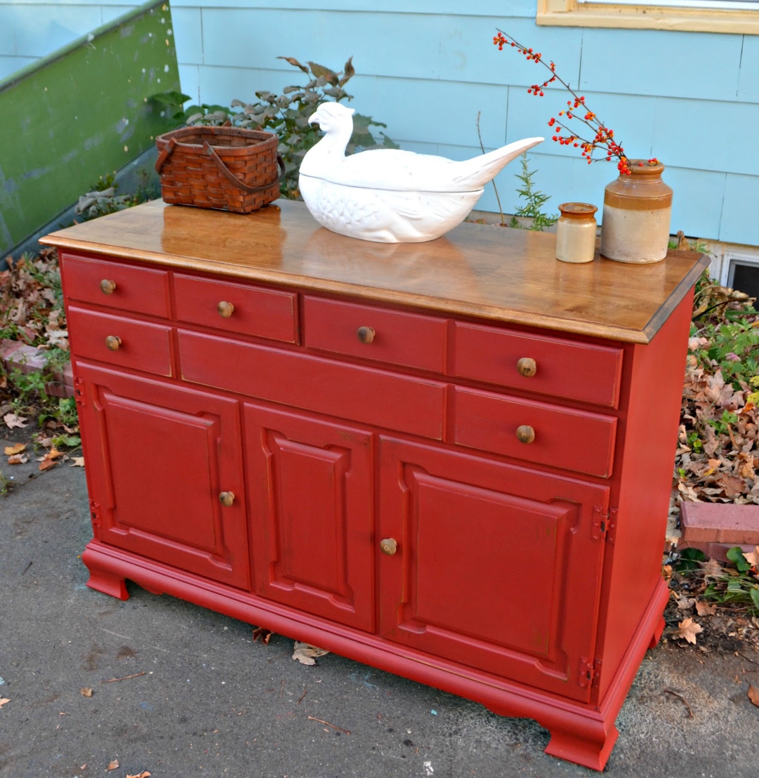 Heir and Space A Vintage Maple Sideboard in Red