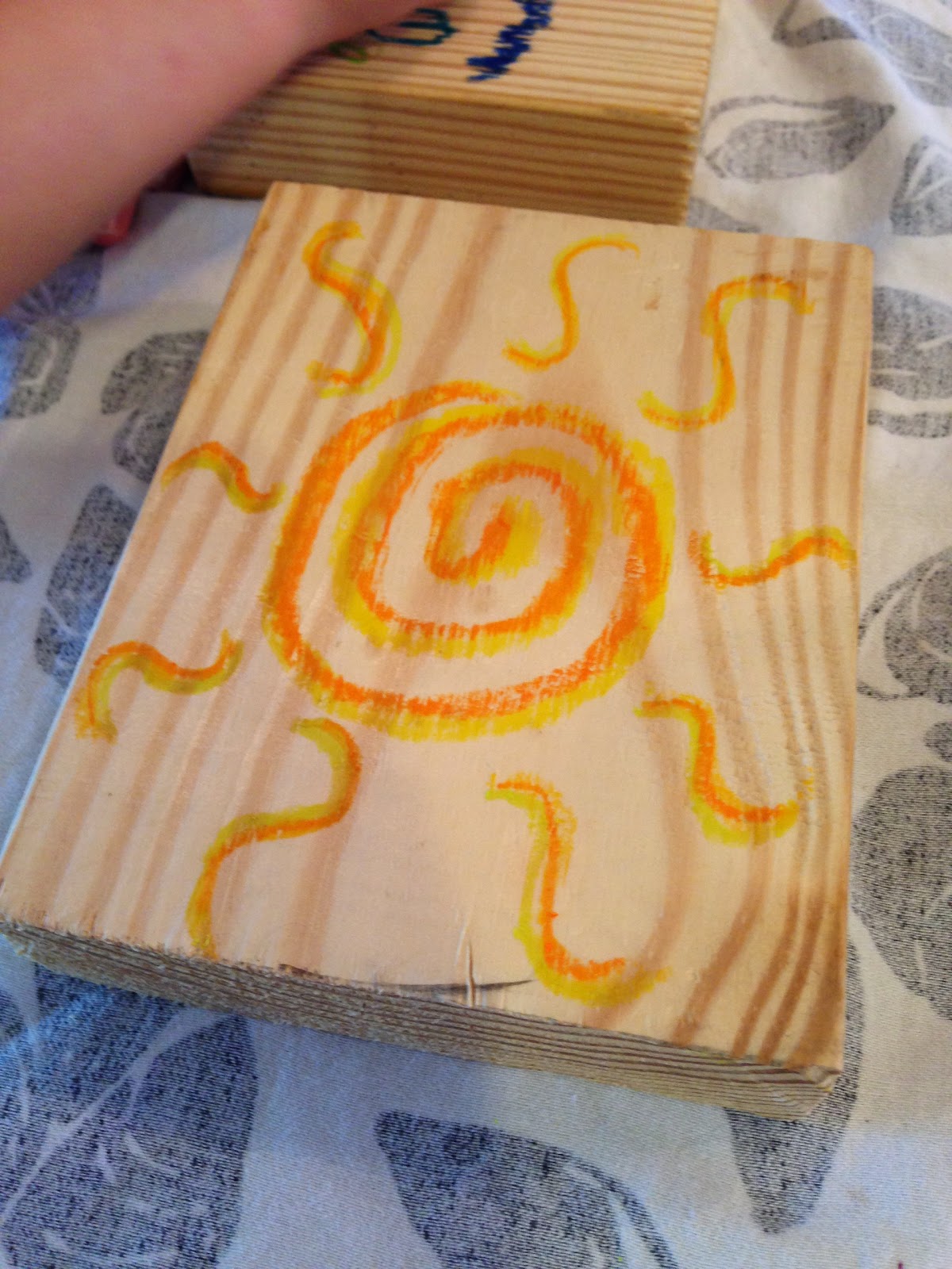 Busy and the Beans Melted Crayon Resist On Wood