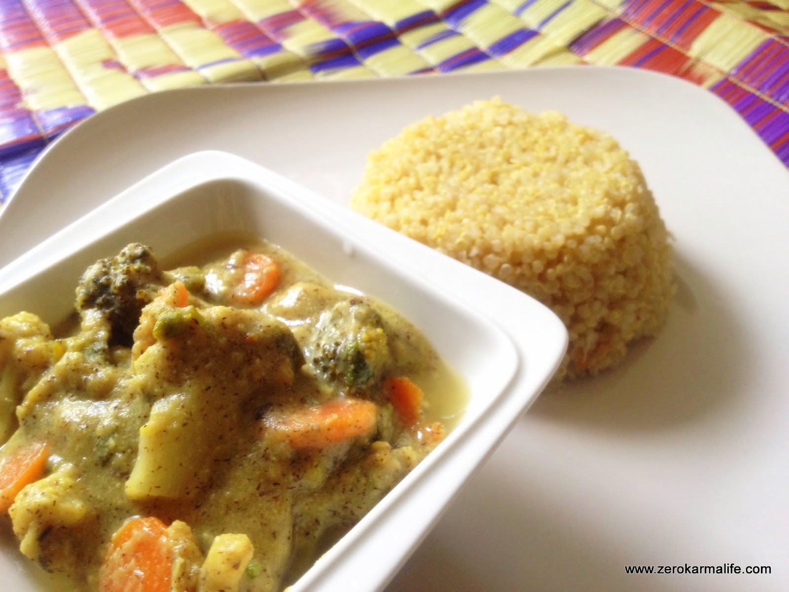 Food for Zero Karma Life! Quinoa with veggies in Ekadasi kadhi