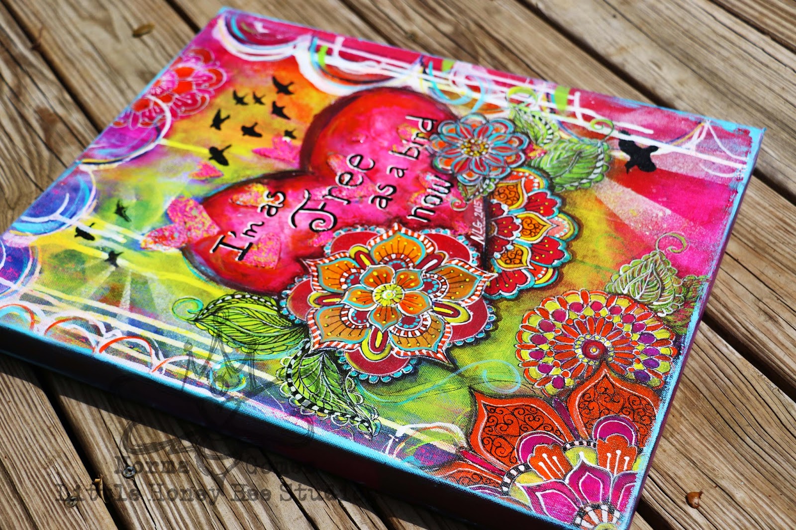 Little Honey Bee Studios Free Bird Mixed Media Hippie Art