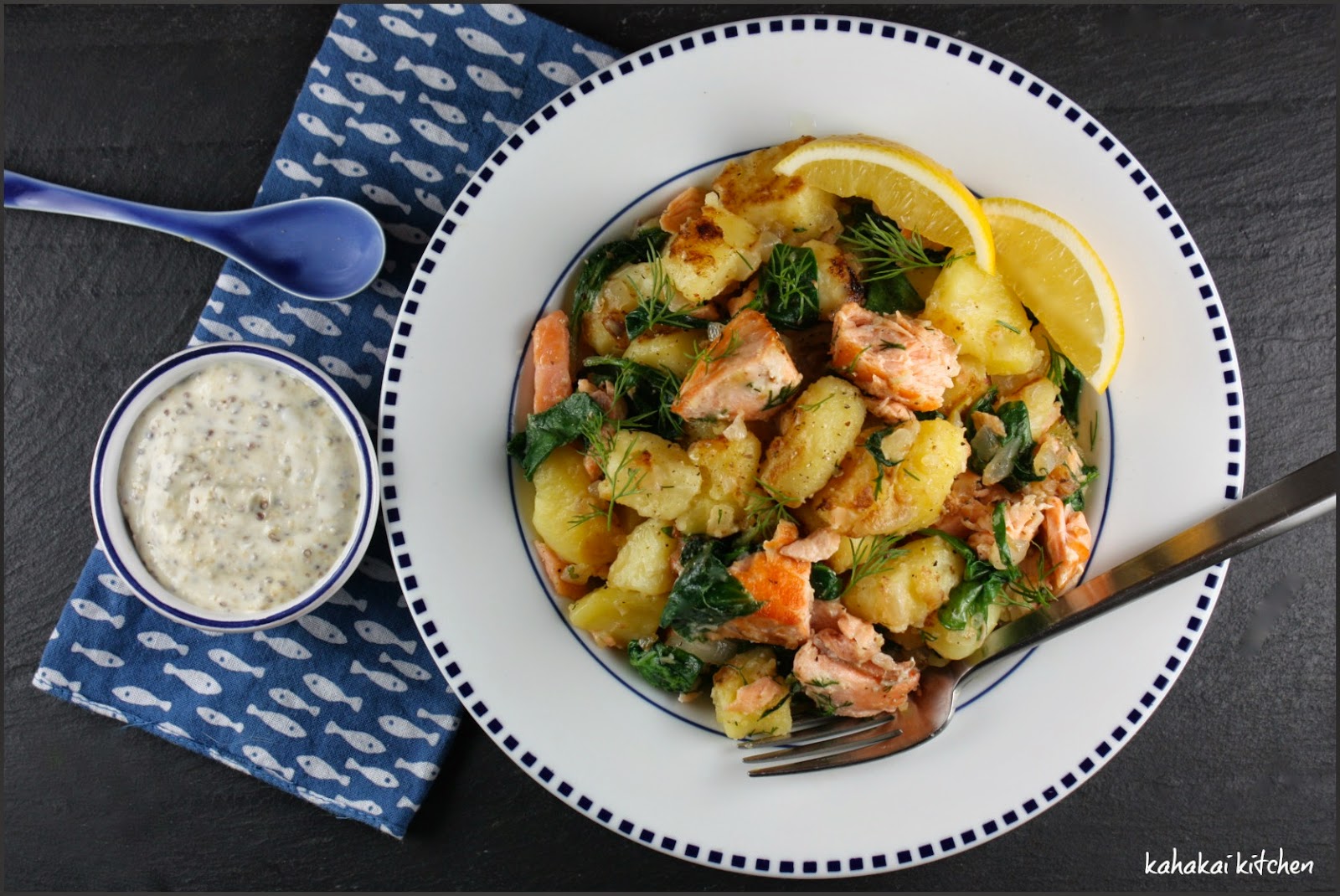 Kahakai Kitchen Salmon Hash with Creamy Mustard Sauce