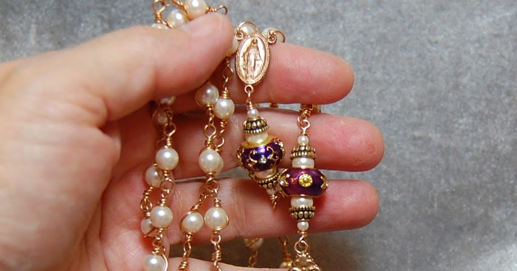 HeartFelt Rosaries Wire Wrap Pearl Rosary with Elaborate Purple Our