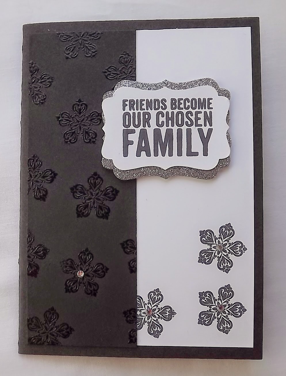 Stampin Up! Petite Petals, heat embossed, black and white card