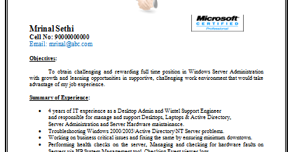 Active directory support resume experience